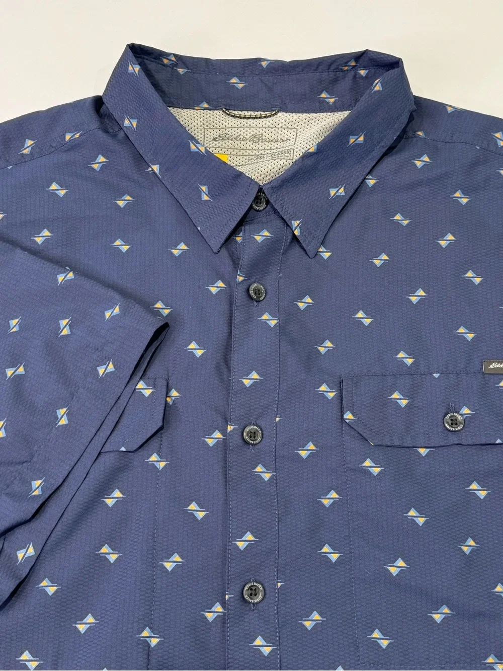 Eddie Bauer Men's 2XL Short Sleeve Blue Fishing Button Down Outdoor Hiking
